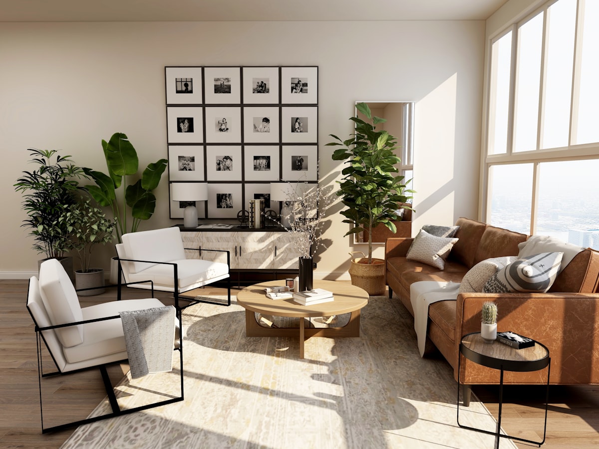Bright living space with natural light and large windows